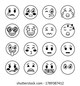 conjunto de emojis rostros conjunto iconos de ilustración vectorial diseño