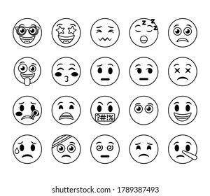 Bundle Emojis Faces Set Icons Vector Stock Vector (Royalty Free ...