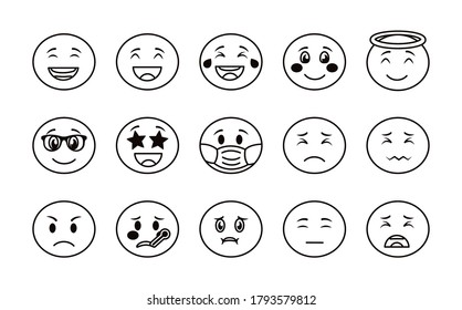 bundle of emojis faces set icons vector illustration design