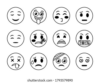 Cartoon Faces Colorless Vector Set Stock Vector (Royalty Free) 703959109