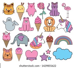 bundle of emojis fairytale kawaii characters vector illustration design