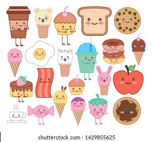 bundle of emojis food kawaii characters vector illustration design