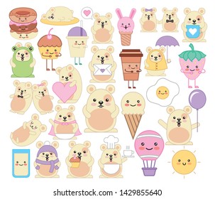 bundle of emojis kawaii comic characters vector illustration design