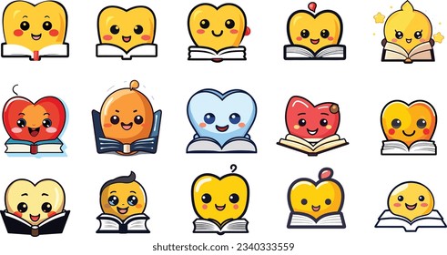 bundle of emojis reading book vector art