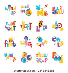 Bundle of Emoticon Words Flat Stickers 

