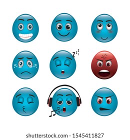 bundle of emoticons with expressions vector illustration design