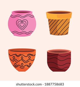 bundle of empty ceramics pots of garden icons vector illustration design