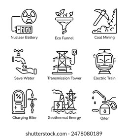 Bundle of Energy Efficiency Linear Icons 

