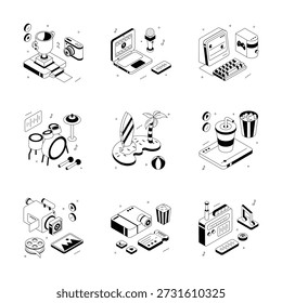 Pacote de ilustrações isométricas de entretenimento e lazer em estilo moderno