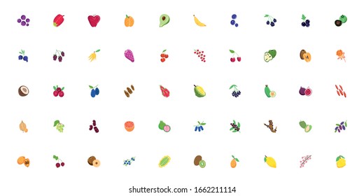 bundle of exotic fruits flat style icons vector illustration design