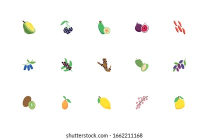 bundle of exotic fruits flat style icons vector illustration design