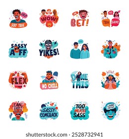 Bundle of Expressions Flat Style Stickers 

