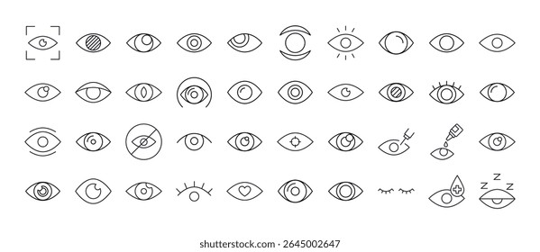 Pacote de ícones de linha relacionados ao olho. Outline Signs para Gráficos e Web Design, Apps, Anúncios, Vários Cartões 