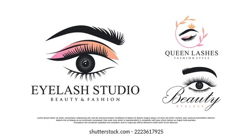 Bundle eyelash logo design for beauty with creative concept Premium Vector