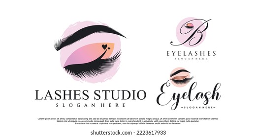 Bundle eyelash logo design for beauty with creative concept Premium Vector