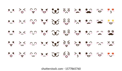 bundle of faces kawaii characters vector illustration design