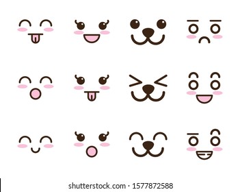 Bundle Faces Kawaii Characters Vector Illustration Stock Vector ...