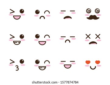 bundle of faces kawaii characters vector illustration design