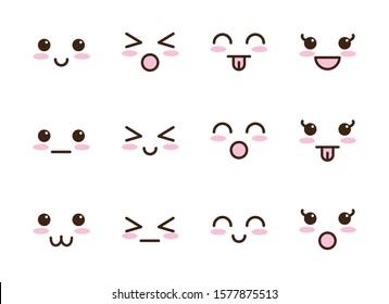 bundle of faces kawaii characters vector illustration design