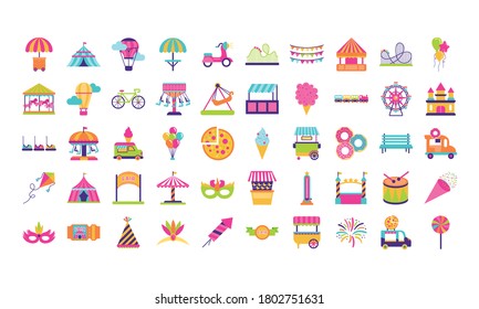 bundle of fair entertainment set icons vector illustration design