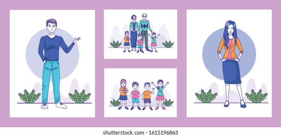 bundle of family members characters vector illustration design