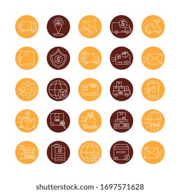 bundle of fast delivery and free delivery block line style icons vector illustration design