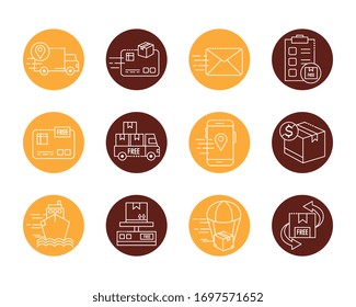bundle of fast delivery and free delivery block line style icons vector illustration design