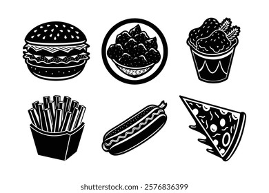A Bundle of fast food black Vector illustration isolated icon