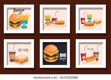 bundle of fast food delicious vector illustration design