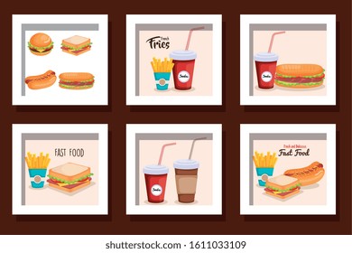 bundle of fast food delicious vector illustration design