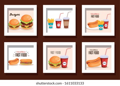 bundle of fast food delicious vector illustration design