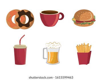 bundle of fast food icons vector illustration design