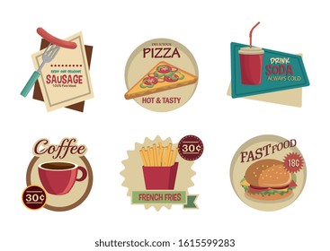 bundle of fast food labels vector illustration design