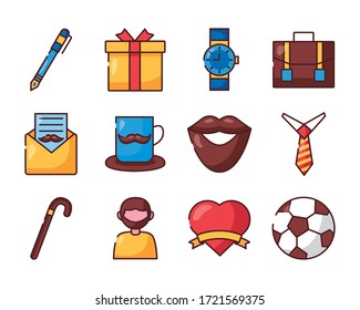 conjunto de iconos del juego de días del padre iconos vectorial diseño