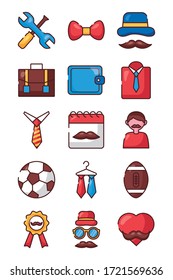 conjunto de iconos del juego de días del padre iconos vectorial diseño