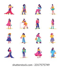 Bundle of Female Models Flat Illustrations

