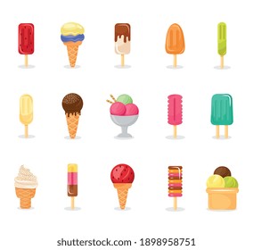 bundle of fifteen ice creams set icons vector illustration design