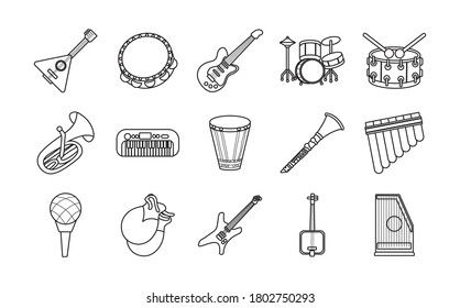 bundle of fifteen musical instruments set icons vector illustration design