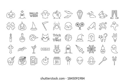 bundle of fifty halloween set icons vector illustration design
