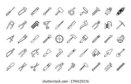 conjunto de cincuenta herramientas conjunto iconos diseño de ilustración vectorial