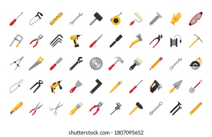 bundle of fifty tools set icons vector illustration design