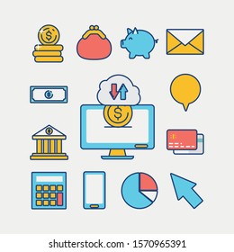bundle of fintech set icons vector illustration design