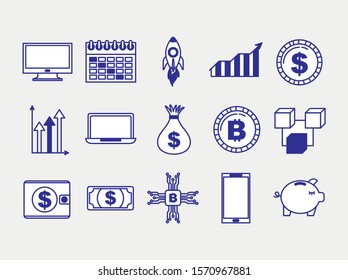 bundle of fintech set icons vector illustration design