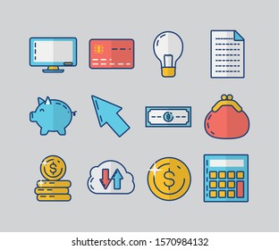 bundle of fintech set icons vector illustration design