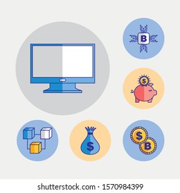 bundle of fintech set icons vector illustration design