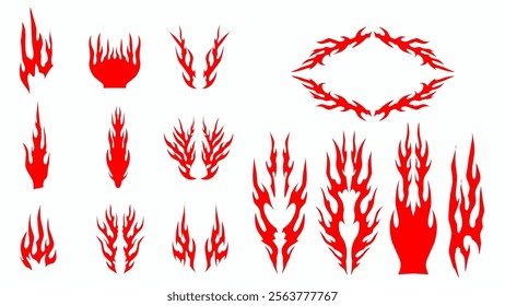 Bundle of fire in abstract red, symmetrical tribal fire flame. Vector design for tattoo gothic elements