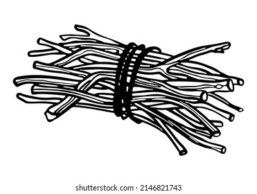 Bundle of firewood outline doodle vector illustration. Branches tied with rope