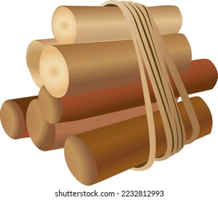 Un paquete de leña. Leña con cuerda. Leñones secos para un incendio. Trabajo manual.  Minerales naturales. Ilustración anterior.