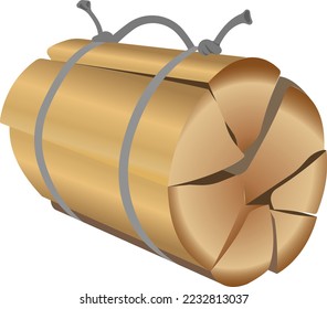 A bundle of firewood. Firewood with rope. Dry logs for a fire. Manual labor.  Natural minerals. Previous illustration.