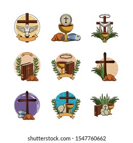 bundle of first communion set icons vector illustration design